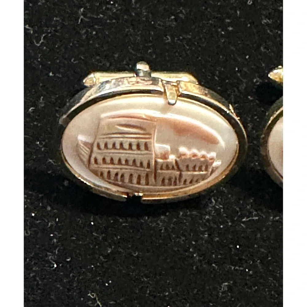 Swank Cuff Links Carved Cameo‎ Rome Colosseum